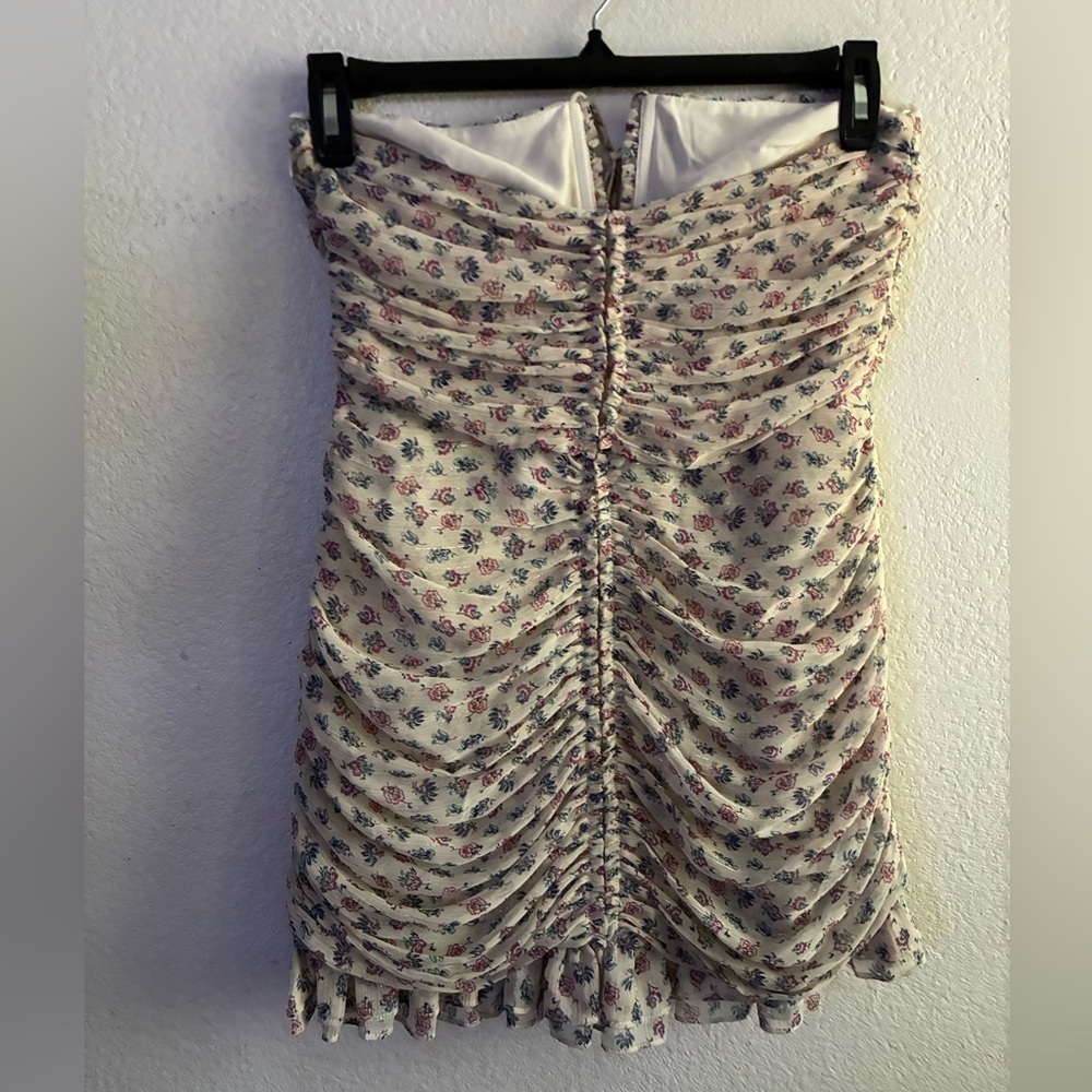 🆕 ZARA Metallic Thread Draped Ruched Floral Printed Halter Mini Dress M🆕 - Picture 7 of 16